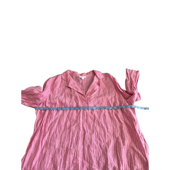 Charter Club Pink White Plus Striped Lagenlook Relaxed‎ Linen Blouse Size 2X - Picture 9 of 11
